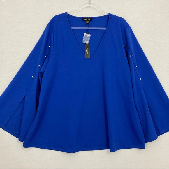 New Melissa Paige V Neck Royal Blue Stretch Flare Sleeve Pullover Top 3X Office - Picture 1 of 10